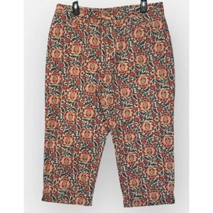 Liz Claiborne Audra Womens 14 Floral Woodblock Print Cropped Cotton Pants